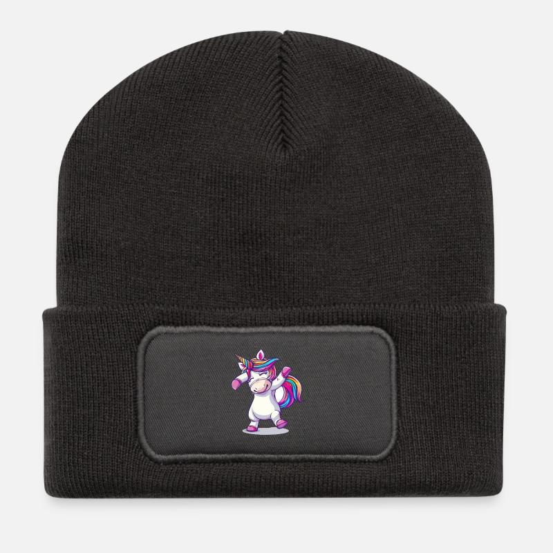 Bunter Einhorn Tanz - Recycelte Patch Beanie - Dunkelgrau