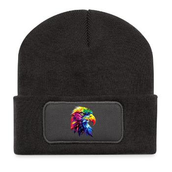 Aigle Pop Art Couleurs vives Aigle royal Pygargue à queue blanche - Beanie recyclé à patch - charbon - Devant