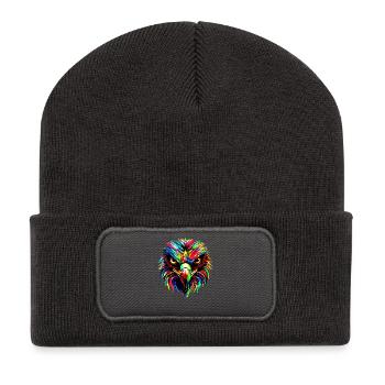 Aigle Pop Art Couleurs vives Aigle royal Pygargue à queue blanche - Beanie recyclé à patch - charbon - Devant