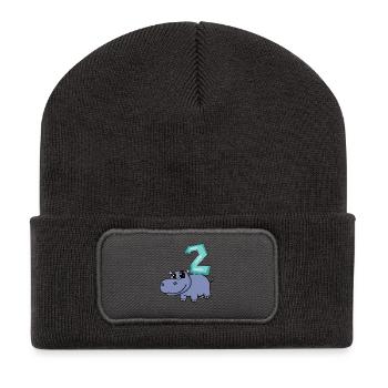 2nd Birthday Motif Hippopotamus - Two Years Old - Recycled Patch Beanie - dark grey - Front