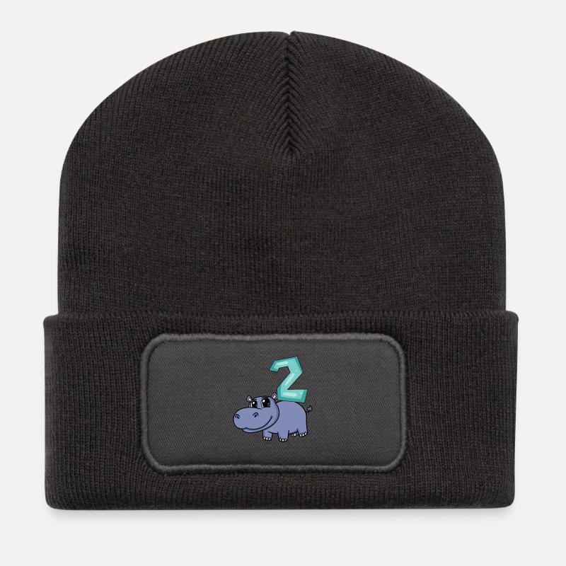 2. Geburtstag Motiv Nilpferd - zwei Jahre alt - Recycelte Patch Beanie - Dunkelgrau
