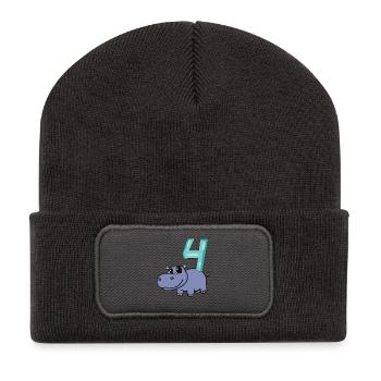 Motif 4ème anniversaire Hippopotame - Quatre ans - Beanie recyclé à patch - charbon - Devant