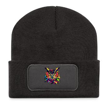 Owl Colorful Rainbow Colors Pop Art Owl Eagle Owl Owls - Recycled Patch Beanie - dark grey - Front