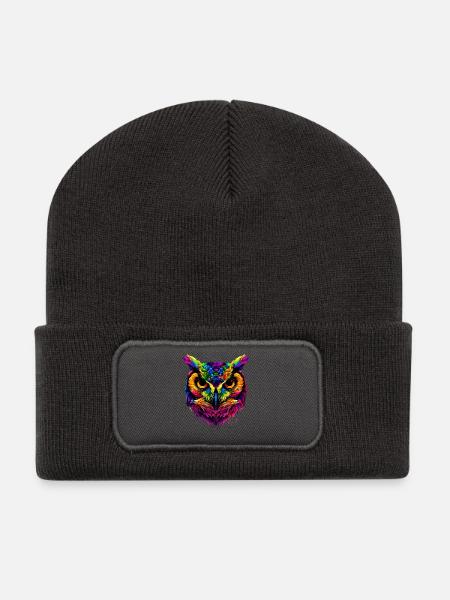 Eule Bunt Regenbogen Farben Pop Art Kauz Uhu Eulen - Recycelte Patch Beanie - Dunkelgrau