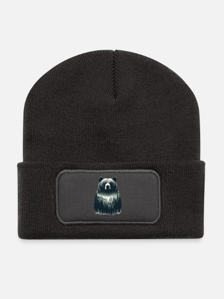 Bären Wald Kunst - Recycelte Patch Beanie - Dunkelgrau
