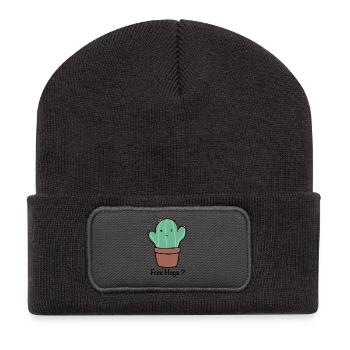 Süßer Kaktus Free Hugs - Recycelte Patch Beanie - Dunkelgrau - Vorne