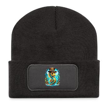 Niedliches Steampunk-Seepferdchen - Recycelte Patch Beanie - Dunkelgrau - Vorne