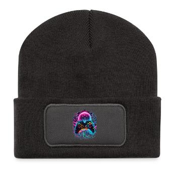 Synthwave Cyberpunk Gaming Controller - Recycled Patch Beanie - dark grey - Front