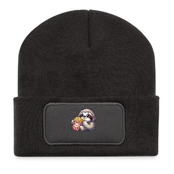 Sloth Popcorn Movies Cute Funny Lazy - Recycled Patch Beanie - dark grey - Front