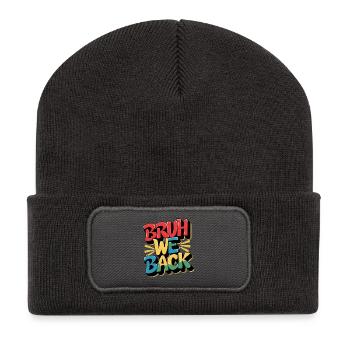 Design récurrent joyeux avec texte coloré - Beanie recyclé à patch - charbon - Devant