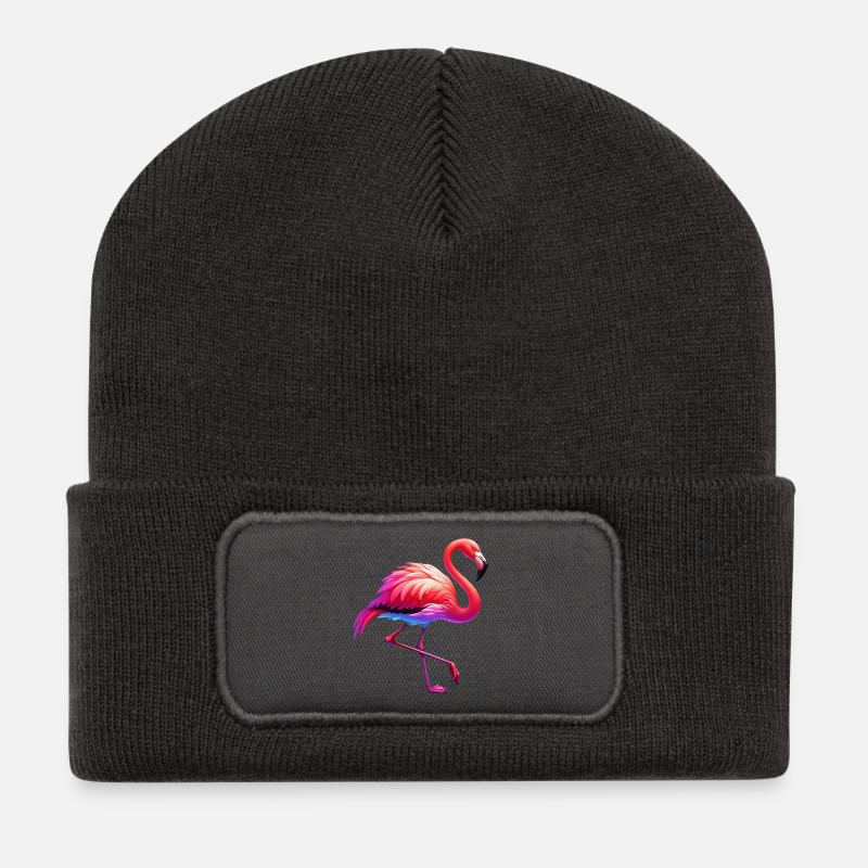 Flamingo - Recycelte Patch Beanie - Dunkelgrau