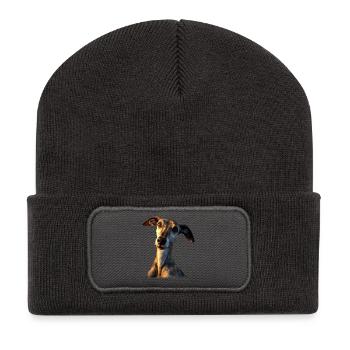 Windhund Hundeliebhaber Jagdhund Liebe Greyhound - Recycelte Patch Beanie - Dunkelgrau - Vorne
