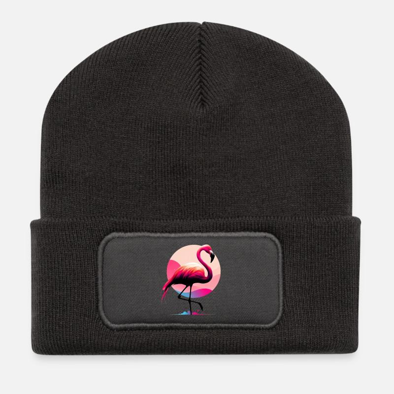 Flamingo - Recycelte Patch Beanie - Dunkelgrau