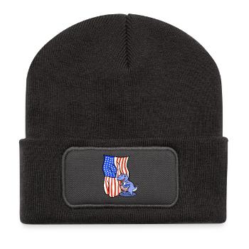 Dinosaurier T-Rex 4. Juli amerikanische Flagge - Recycelte Patch Beanie - Dunkelgrau - Vorne