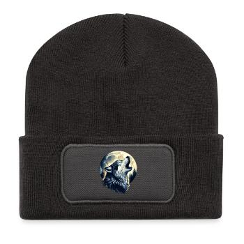 Wolf heult den Vollmond an - Recycelte Patch Beanie - Dunkelgrau - Vorne