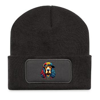 Hund - Recycelte Patch Beanie - Dunkelgrau - Vorne