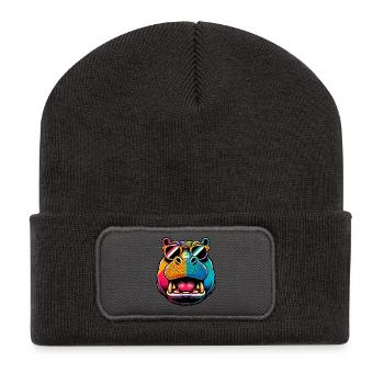 Hippopotamus with Sunglasses - Recycled Patch Beanie - dark grey - Front