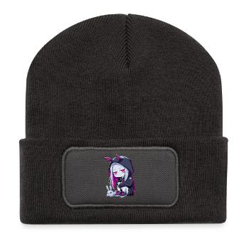 Grunge Goth Bunny Anime Girl Cute Edgy Gothic - Recycled Patch Beanie - dark grey - Front