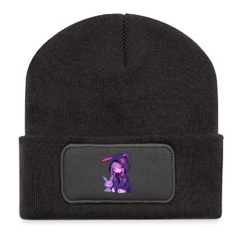 Anime Girl Kawaii Goth Bunny Cute Grunge Edgy - Recycled Patch Beanie - dark grey - Front