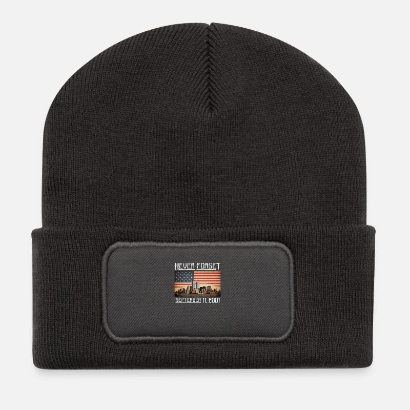 Vergessen Sie niemals: 11. September 2001, Memorial Day - Recycelte Patch Beanie - Dunkelgrau