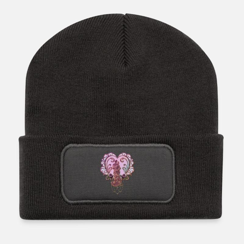 In der Umarmung des Herzens. - Recycelte Patch Beanie - Dunkelgrau
