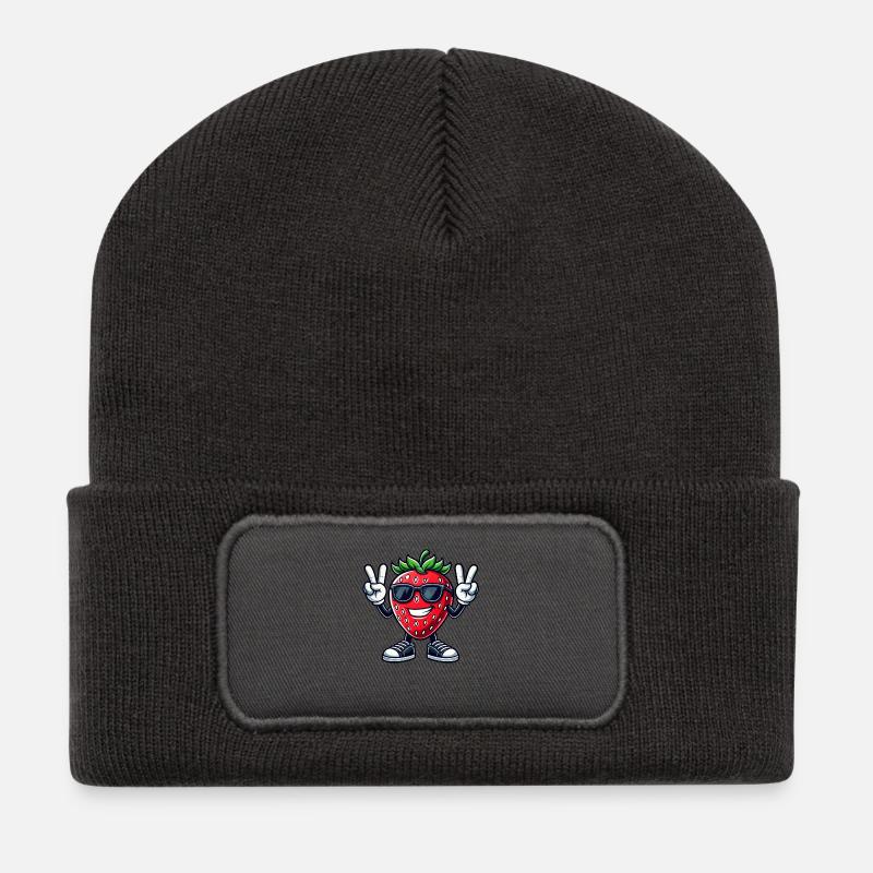 Süße Erdbeere Cartoon Peace Frucht Fruchtig - Recycelte Patch Beanie - Dunkelgrau