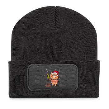 Joyeux Noël Teddy - Beanie recyclé à patch - charbon - Devant