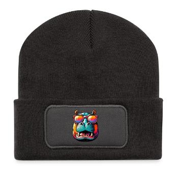 Nilpferd - Recycelte Patch Beanie - Dunkelgrau - Vorne