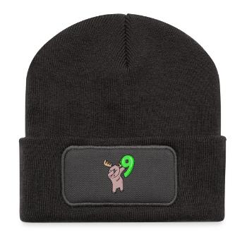 9th Birthday Moose - 9 Years - Recycled Patch Beanie - dark grey - Front