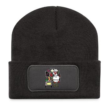 funny chicken host vegetable cook cook fun - Recycled Patch Beanie - dark grey - Front