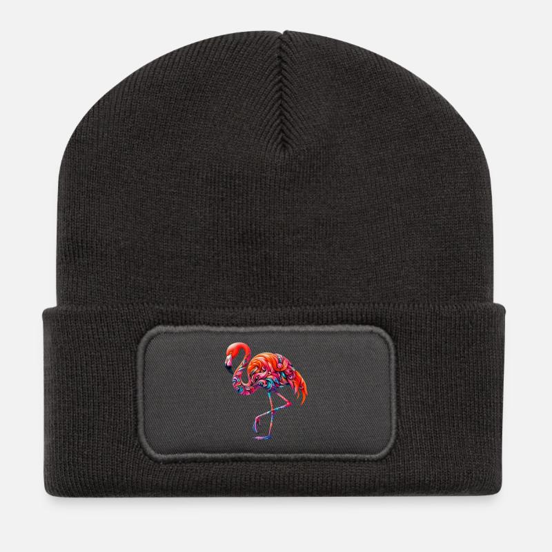 Flamingo - Recycelte Patch Beanie - Dunkelgrau