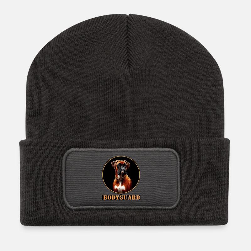 Bodyguard Hundedesign - Boxerhund - Recycelte Patch Beanie - Dunkelgrau