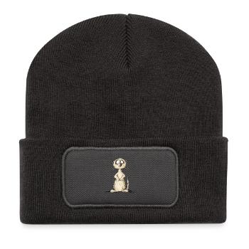 Droll Meerkat I Wild Animals Animal Motif - Recycled Patch Beanie - dark grey - Front