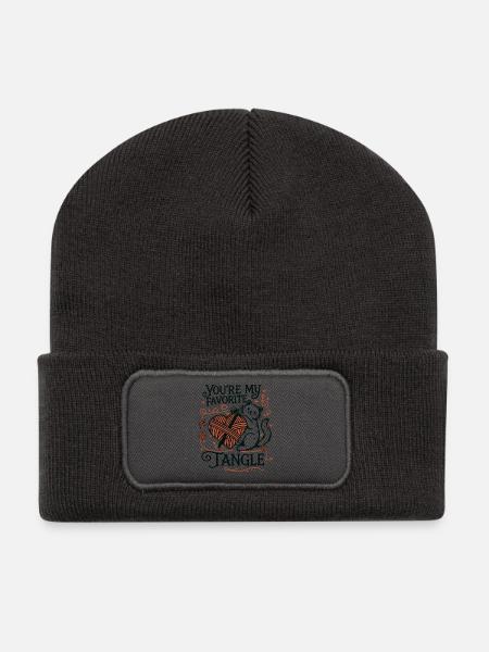 Kuschelkatze mit Herzgarn - Recycelte Patch Beanie - Dunkelgrau