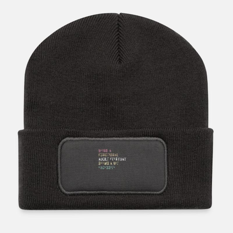 Functional Adult Every Day Seems a Bit Excessive - Recycled Patch Beanie - dark grey