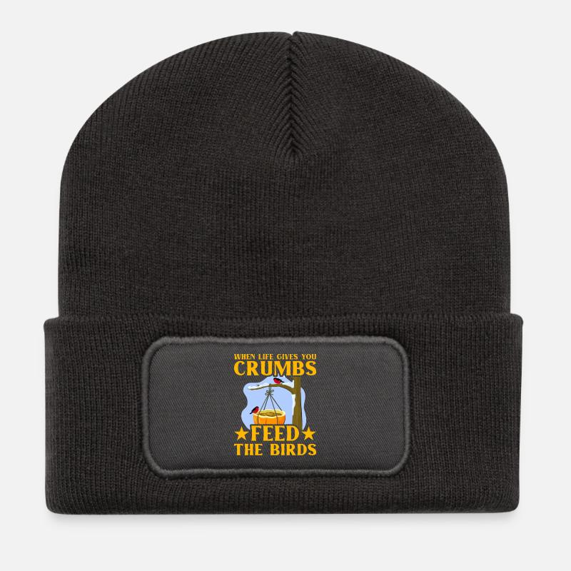 Wenn das Leben dir Krümel gibt, füttere die Vögel - Recycelte Patch Beanie - Dunkelgrau