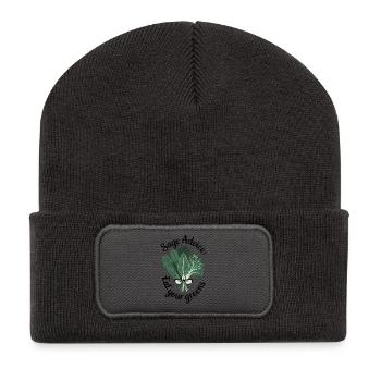 Sage Advice Eat Your Greens Lustiges Geschenk - Recycelte Patch Beanie - Dunkelgrau - Vorne