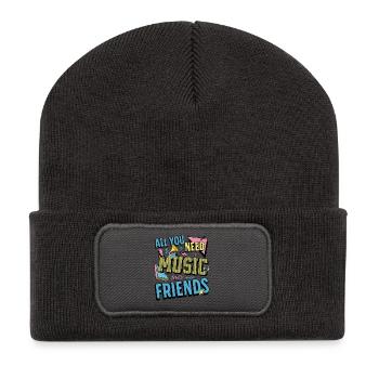 Alles, was Sie brauchen, ist Musik und Freunde Lustiger Musiker - Recycelte Patch Beanie - Dunkelgrau - Vorne