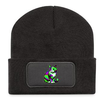 Katze - Recycelte Patch Beanie - Dunkelgrau - Vorne