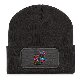 Poppy Nature Flower Botany Aesthetics Gift - Recycled Patch Beanie - dark grey - Front