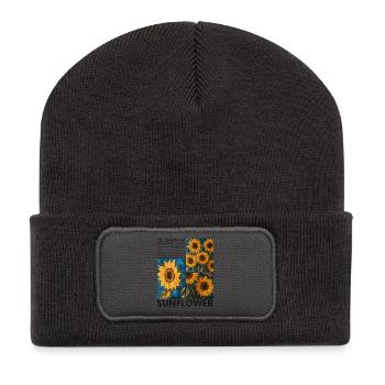 Sunflower Summer Nature Botany Blossoms Gift - Recycled Patch Beanie - dark grey - Front