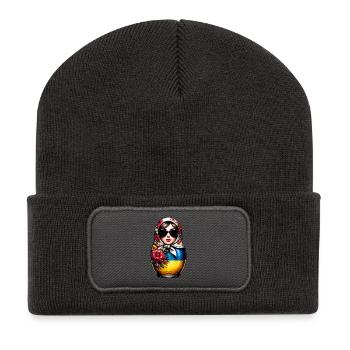 Ukraine Matroschka mit Sonnenbrille für Ukrainer - Recycelte Patch Beanie - Dunkelgrau - Vorne