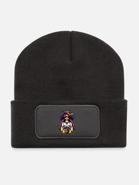 Ukraine Matroschka mit Sonnenbrille für Ukrainer - Recycelte Patch Beanie - Dunkelgrau