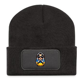 Ukraine Matroschka mit Sonnenbrille für Ukrainer - Recycelte Patch Beanie - Dunkelgrau - Vorne