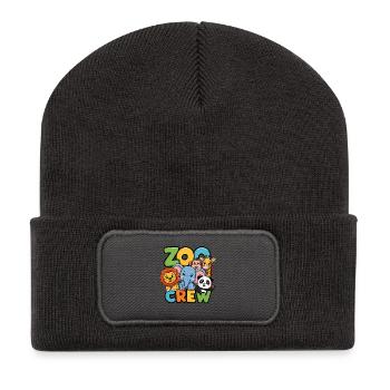 Lustiges Zoo Crew Tierdesign - Recycelte Patch Beanie - Dunkelgrau - Vorne