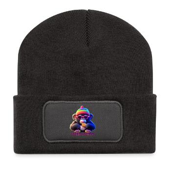 Colorful monkey with sunglasses and cap - Recycled Patch Beanie - dark grey - Front