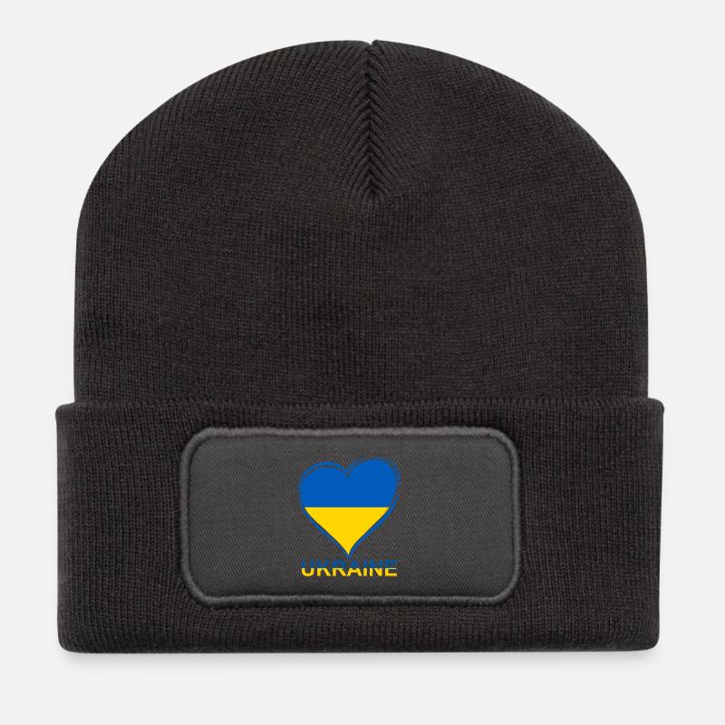 Ukraine Heart Flag Design - Recycled Patch Beanie - dark grey