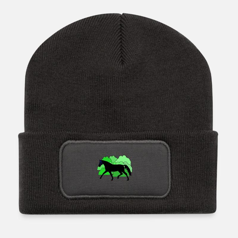 Pferd Pferde Rappe - Recycelte Patch Beanie - Dunkelgrau