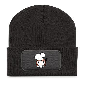 Vogel Chefkoch Mütze Ente lecker hunger essen süß - Recycelte Patch Beanie - Dunkelgrau - Vorne