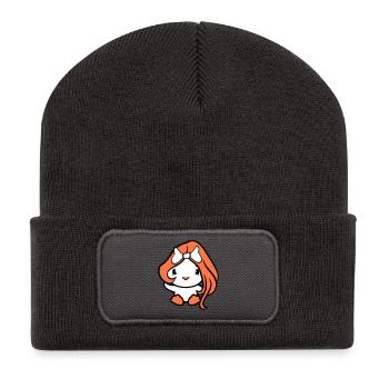 Vogel Dame Frau weiblich hübsches Gesicht Schleife - Recycelte Patch Beanie - Dunkelgrau - Vorne